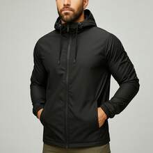 Waterproof Windbreaker Jacket With Lined Hood. - Black - View 1