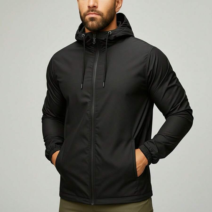 Waterproof Windbreaker Jacket With Lined Hood. - Black - View 1