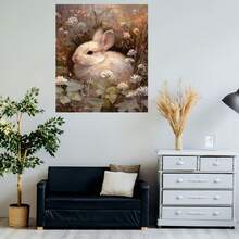 Póster en lienzo sin marco 2D plano, 2D plano, 1 pieza, pintura floral de conejo en estilo pastoral, decoración natural cálida. Arte de pared vertical moderno vintage, póster impreso a todo color de alta calidad, decoración temática de la naturaleza para sala de estar, dormitorio, oficina - Enmarcado - Ver 5