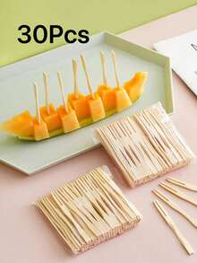 500/200/100/80/50/30pcs +/-2pcs Bamboo Fruit Forks, (Multiple Sizes Available) 8.8cm Mini Appetizer Fruit Dessert Toothpicks, For Outdoor Picnic Party Birthday Banquet Use - Apricot - View 10