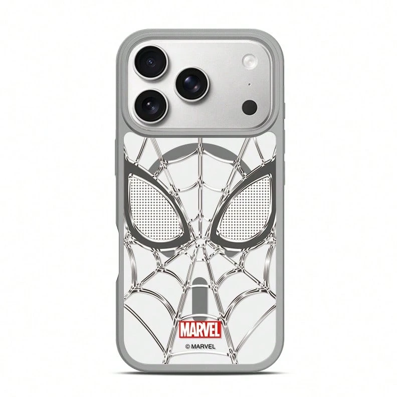 Miniso Marvel Avengers 蜘蛛人個性化蜘蛛網 MagSafe 磁吸充電手機殼，適用 iPhone 17/17 Pro Max/16/17 Pro/15/14/16 Plus/17 Air/13/15 Pro/12/15 Plus，男款防摔保護殼，相容 Apple - 灰色 - 查看 1