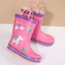 Kids Cartoon Puddle Shoes - Lightweight Waterproof Pull-On Rain Boots With Anti-Slip Sole For Outdoor Play - Pink - View 4