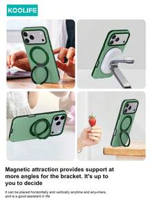 KOOLIFE 1pc 360° Rotatable Magnetic Stand Phone Case, Matte Green Bicolor Design, MagSafe Compatible, Anti-Fall PC+TPU Protective Cover, Multi-Angle View Case Compatible With Apple 17/17pro/17promax - Green - View 2