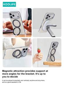 KOOLIFE 1 buah Casing Ponsel dengan Stand Magnetik yang Dapat Diputar 360°, Desain Dua Warna Beige Matte, Kompatibel dengan MagSafe, Casing PC+TPU Tahan Benturan dan Tahan Lama, Pelindung Anti-Selip yang Kompatibel dengan Apple 17/17pro/17promax - Grey - View 2