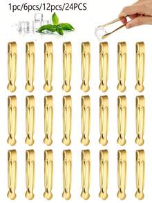 1/6/12/24pcs Stainless Steel Tongs For Sugar Cubes, Ice Cubes, Mini Fruits, Candies, Suitable For Kitchen, Restaurant, Cafe, Afternoon Tea, Dessert - Gold - View 1