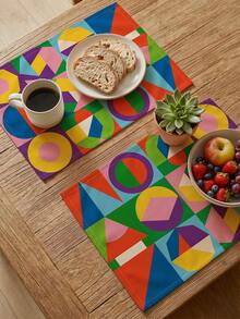 4pcs Geometric Colorful Modern Abstract Placemats, Heat Resistant Easy To Clean Washable, Holiday Decorative Placemats, Suitable For Kitchen, Home, Indoor/Outdoor Tabletop, Coffee Bar, Dining Table, Tea Break Party - Multicolor - View 10