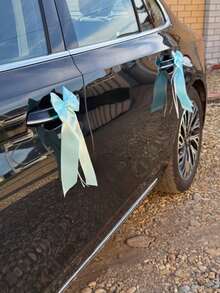 4pcs Wedding Car Decoration Bows, Rhinestone Satin Bows, Wedding Car Decoration Set - View 7