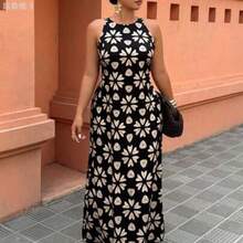 yonghongmaoyi1 Weeklong Vestido de sirena elegante sin mangas con estampado floral para mujer, vestido grácil para uso diario y vacaciones, adecuado para salir y citas - Multicolor - Ver 1