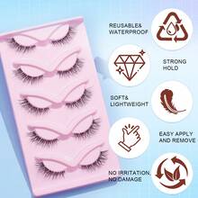 5 Pairs Natural Long Wispy Fishtail Criss-Cross Transparent Band False Eyelashes, Elongated Eye Tail - Black - View 8