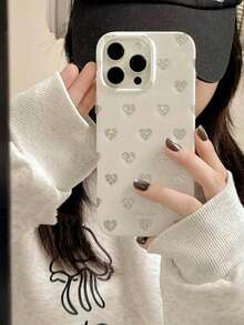 Casing Ponsel Polkadot Perak Berongga Gaya Jepang & Korea, Kompatibel dengan Apple 17 Pro Max, 17 Pro, 16 Pro, 15 Pro, 14 Pro, 13, Pelindung Ganda Tahan Guncangan, Desain Kreatif dan Unik untuk Wanita - Putih - View 3