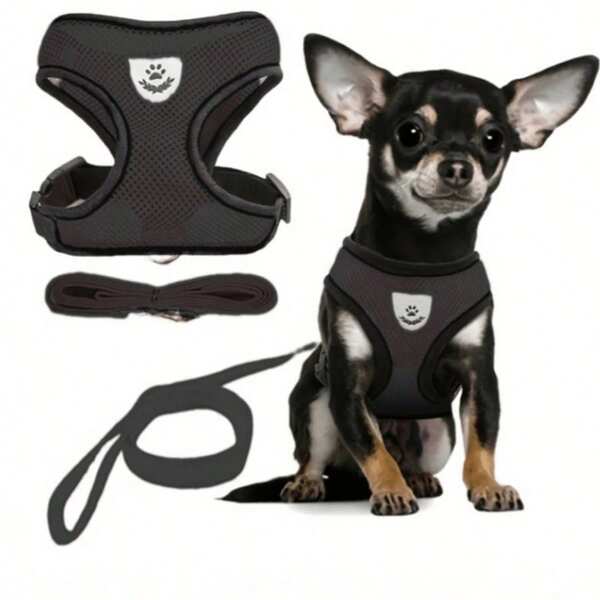 Pet Picks Pet Cat Dog Leash Set With Escape-Proof Adjustable Harness, Reflective Safety Strap And Collar, Soft Breathable Mesh Material