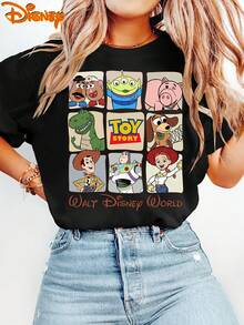 Disney Authorized Short-Sleeved Retro Toy Story Double-Sided Printed Round Neck Summer Plus Size T-Shirt Suitable For Spring, Summer And Autumn. - Black - View 2