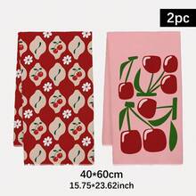2PCS Kitchen Towel, Cherry Pattern Printed, Modern Minimalist Style 40*60cm Rectangular Microfiber Kitchen Towel, Dish Cloth, Table Cloth, Hand Towel, Kitchen Decor, Home Decor, Neighbor Housewarming Gift, Kitchen Napkin And Dish Cloth, Home Decor - Red - View 12