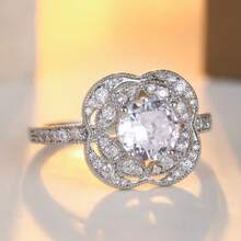 Gmzalx Aesthetic Design Sparkling Synthetic Zirconia Women's Promise Ring Elegant Luxury Wedding Engagement Exquisite Jewelry Accessory - Silver - View 4