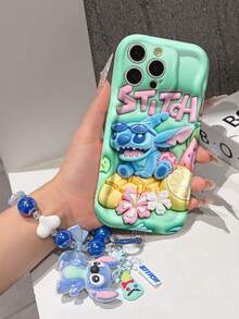 Disney Has Authorized, Phone Case - Chain Set, The Stitch Lilo & Stitch 3D Phone Case Plus A Silicone 3D Stitch Bracelet With Metallic Ring Removable Bracelet, Stitch And Angel Pattern, Compatible With Iphone17/16/15/14/13/12/11/XS/XR/X Plus Pro Max, A Stylish Cartoon Phone Case, The Perfect Gift Choice, Phone Protection, Durable Phone Cover, Great Gift For Friends And Family. - 白色 - 查看 6