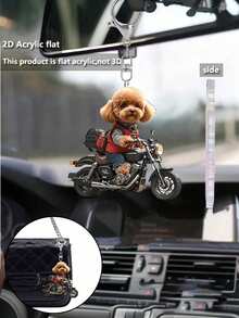 Llavero de acrílico con diseño de caniche en motocicleta lindo, accesorio multifuncional para llaves de auto, diseño de patrón 2D impermeable, adorno exquisito para amantes de las mascotas, accesorio de motocicleta, diseño plano 2D, adecuado para colgar en mochilas y llaves, regalo perfecto para familiares y amigos - Multicolor - Ver 1