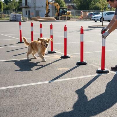 [Free Shipping] 6 Pack Traffic Delineator Posts, 48 Inches Traffic Ty Cones With Fillable Base And Reflective Strips, Heavy Duty Delineator Posts For Construction Site, Parking Lot, Crowd Control, Red-XY123049