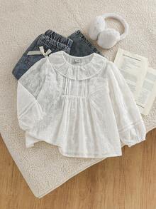 Girls' Turn-Down Collar Thin Shirt, Autumn - White - View 1