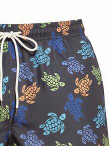 1pc Men's Navy Blue Colorful Sea Turtle Print Beach Shorts, Casual Cartoon Pattern, Drawstring Waist, Washable, Suitable For Swimming Pool, Beach Vacation & Leisure - Blue - View 10