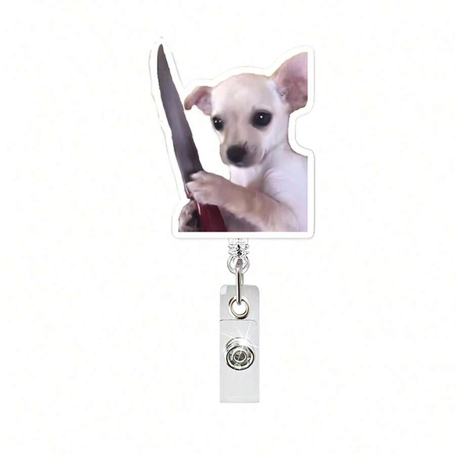 1pc Funny Dog Acrylic Cartoon Animal Retractable Badge Reel Holder - Multicolor - View 1