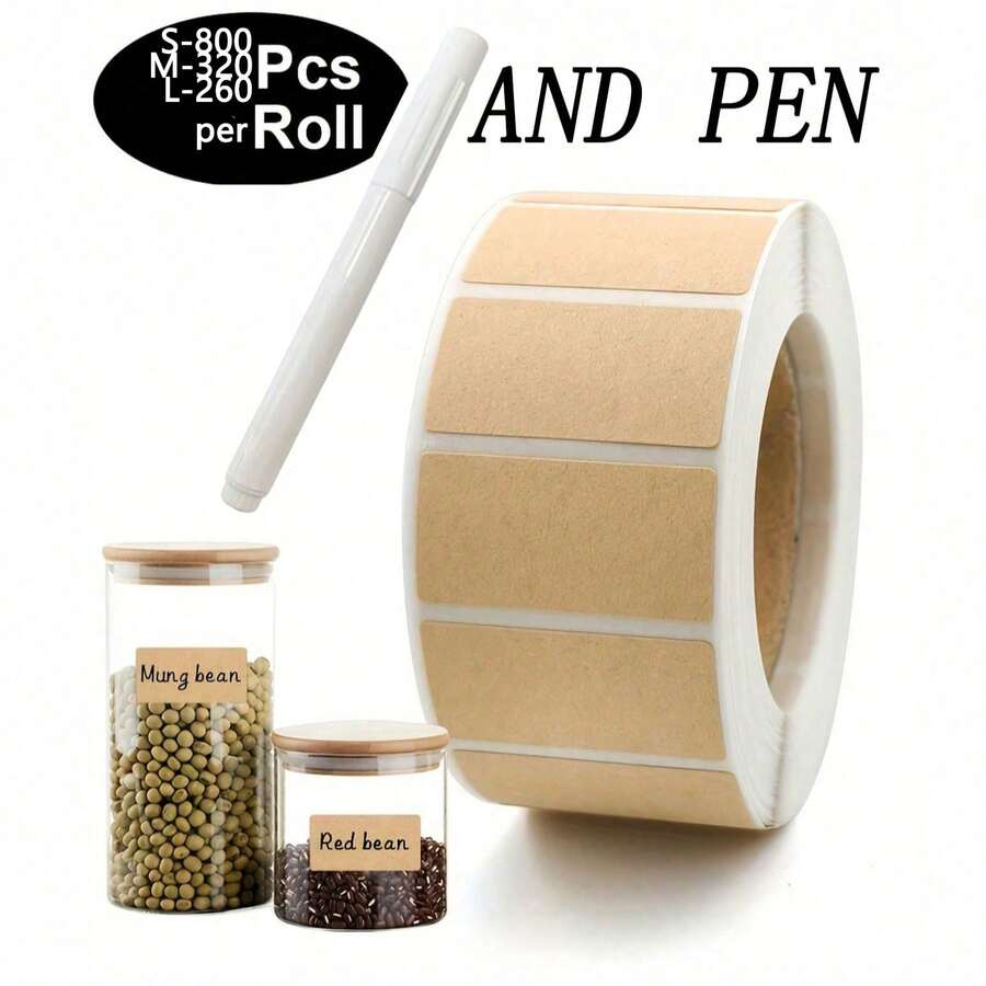 800/320/260 miếng nhãn dán tự dính giấy kraft chống nước, có thể tái sử dụng, kèm bút đánh dấu, phù hợp để đóng gói, dán nhãn và sắp xếp. Có thể dùng cho hộp lưu trữ, hũ thủy tinh, chai lọ, tủ bếp, văn phòng phẩm, hũ gia vị, hộp đóng gói thực phẩm, chai thủy tinh, chậu hoa, ly cà phê, hộp quà, phòng thủ công; nhãn dán chống nước | nhãn dán lon | nhãn dán thực phẩm | nhãn dán đóng gói | phụ kiện quà tặng tiệc phong cách tự nhiên, đám cưới, đồ dùng học tập, trang trí nhà cửa, đồ dùng nhà bếp, tựu trường