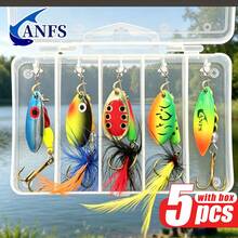 ANFS 5pcs/Set Fishing Lure Rotating Spoon Spinner Bait Hook Hard Metal Spinner Lure Set With Tackle Box, Gift Pack - Multicolor - View 4