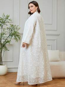 優雅女款節慶新款長版大尺碼卡夫坦長袍 V 領刺繡下擺拼接重工串珠貼花 Jalabiya 連身裙 秋季 - 杏色 - 查看 2