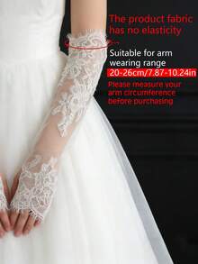 1 Paar elegante lange fingerlose Spitzenhandschuhe für Damen, geeignet für Hochzeit, Braut, Abendkleid Accessoires - Weiss - Übersicht 2