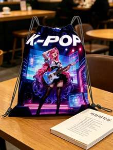 1pc K-Pop Idol Anime Oxford Drawstring Sack Pack, Large Capacity Pocketed Gym Yoga Travel Bag, Lightweight Daypack, Back To School Gift For Fans - Multicolor - View 6