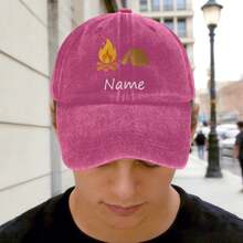 Custom Name Campfire Tent Print Washed Cotton Baseball Cap, Adjustable Unisex Sun Hat, Perfect Father's Day Gift For Camping Lovers, Summer Outdoor Casual Wear - Multicolor - View 7