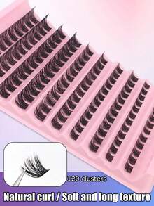 120 grappes d'extensions de cils segmentées D Curl épaisses DIY, volumineuses et bouclées 3D, combinaison de tailles mixtes, légères et confortables, faux cils en fausse fourrure style vison pour maquillage des yeux à la maison et au quotidien - Voir 6