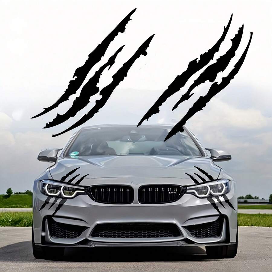 2pcs Black Monster Claw Print Car Stickers, Car Decal Decorative Stickers, Suitable For Various Vehicles - A - View 1