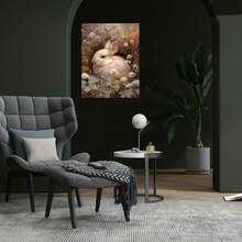 Póster en lienzo sin marco 2D plano, 2D plano, 1 pieza, pintura floral de conejo en estilo pastoral, decoración natural cálida. Arte de pared vertical moderno vintage, póster impreso a todo color de alta calidad, decoración temática de la naturaleza para sala de estar, dormitorio, oficina - Enmarcado - Ver 2