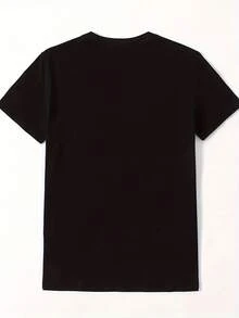 Camiseta de talla grande con estampado de mariposas, camiseta casual de manga corta con cuello redondo, ropa de talla grande para mujer - Negro - Ver 4