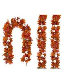 100/200 Cm Halloween Autumn Maple Leaf Vine, Artificial Maple Leaf Wreath With White Pumpkin Vine, Suitable For Indoor And Outdoor Party Decorations, Autumn Home Decorations, Room Decorations, Garden And Courtyard Fireplace Decorations - Multicolor - View 6
