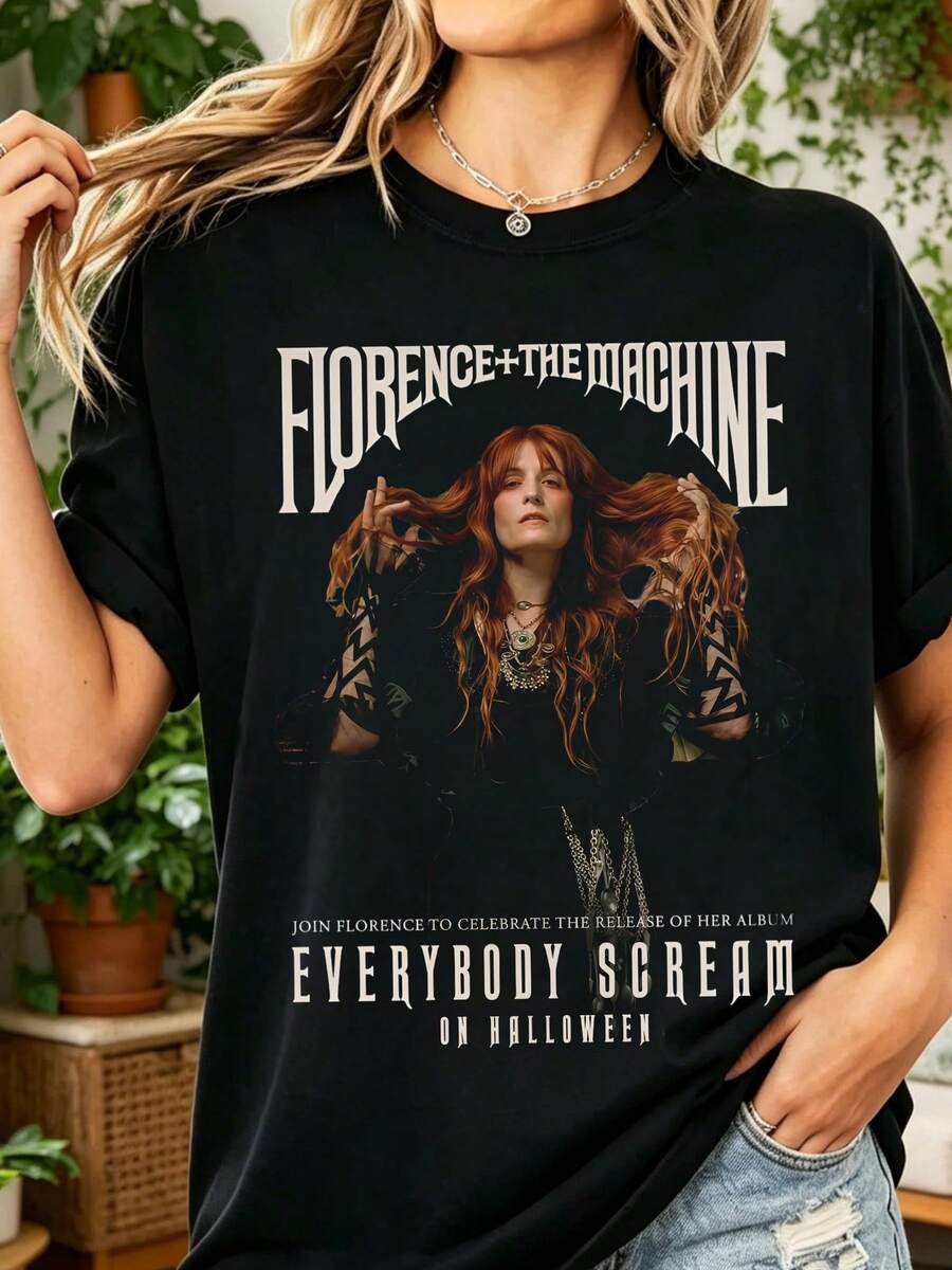 Florence + The Machine T-Shirt 100% Cotton Indie Rock Style Unisex - Black - View 1