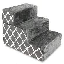 Escaleras/Escalones Plegables De Espuma Para Mascotas De Color Gris Oscuro Con Estampado De Celosía O Peldaños Para Perros Y Gatos 3 Peldaños - Estampado enrejado gris. - Ver 3