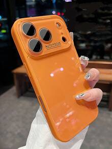 Ins 高端藍色玻璃手機殼，適用於 iPhone 17 Pro Max、16 Pro、15、14、13、12，全覆蓋鏡頭保護，防震保護殼，男女通用情侶款 - 橘色 - 查看 2