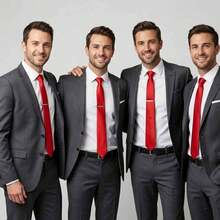 Kit 3 Gravatas Cinza Claro Padrinhos Casamentos Eventos - Vermelho - Visão 2