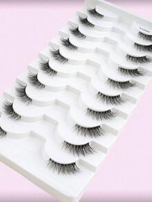 10 Pairs Half Eye Faux Mink Lashes With Invisible Transparent Stem, 3D Curly Cute Short Eyelashes, Suitable For Small Eyes Girls Daily Natural Lash Extension - 黑色 - 查看 6