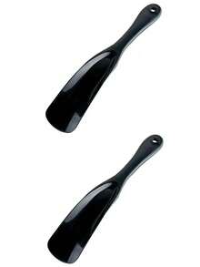 2pcs Hands-Free Hanging Plastic Shoe Horns, 20CM Lightweight Plastic Shoe Lifters - Black - View 2