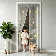 Tirai Pintu Jaring Anti Nyamuk Musim Panas Terbaru, Dasar Abu-abu dengan Pola Bordir, Jaring Rapat, Desain Menutup Sendiri, Aman untuk Anak & Hewan Peliharaan, Pemasangan Mudah Tanpa Bor, Cocok untuk Rumah & Toko Sepanjang Musim - Pola bordir latar belakang abu-abu - View 1