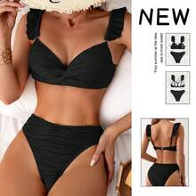Nuevo bikini de verano para mujer de 2026, de un color con flecos, para la playa - Rosa - Ver 2