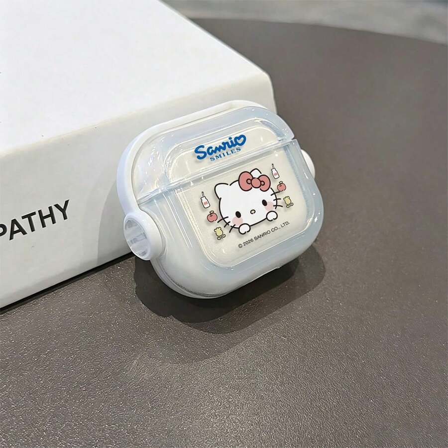 Sanrio Smiles Hello Kitty Peek Face AirPods Case Cute Transparent Shockproof Shell With Rotating Bracket Compatible With AirPods 1/2/3/4 And Pro/Pro 2 Nd Generation Suitable For New AirPods Pro 3 Stocking Stuffers The Girlfriend. - Sil - View 1