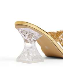 Rollcall Women's Summer New High Heel Slippers, Gold Rhinestone Glitter Decorated High Heels - Gold - View 6