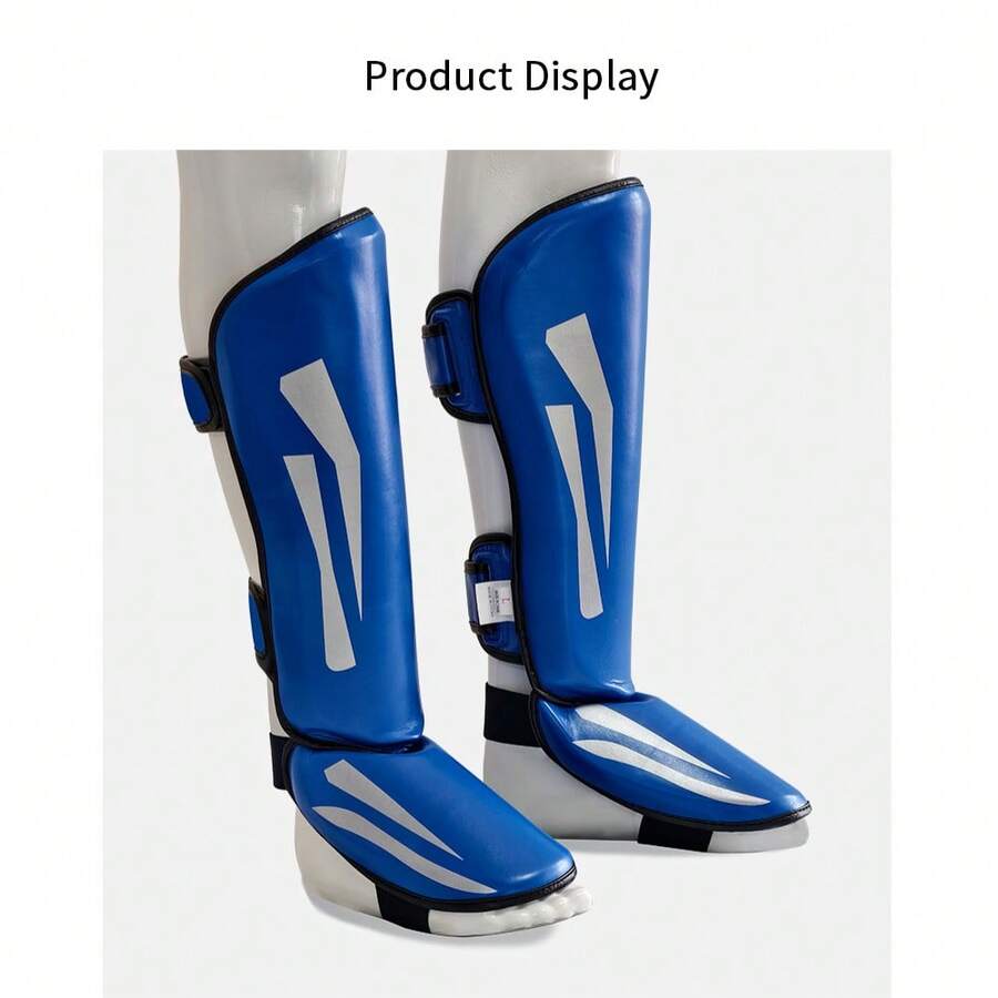 Black Boxing Leg Guards, Martial Arts Joint Foot Guards, Boxing Training And Competition Protective Equipment - Blue - View 1