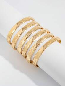 6 Peças Conjunto de Pulseiras de Metal em Estilo Boho, Design Assimétrico de Abstração Líquida, Estilo Vintage Minimalista Ajustável, Aberto, Conjunto de Pulseiras de Bracelete, Adequado para Acessórios de Joias Diárias e de Férias para Mulheres - Ouro amarelo - Visão 6