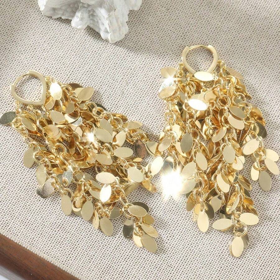 1 Pair Fashionable Charming Women's Shiny Pendant Earrings, Exquisite Party Accessory, Birthday Gift - Gold - View 1