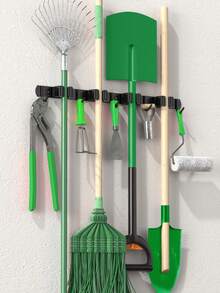 1pc Tool Storage Rack With 4 Clips And 5 Hooks, Wall-Mounted Storage For Gardening Tools, Brooms, Mops And Garage Equipment, Tool Storage Rack - Multicolor - View 2