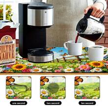 1pc Dish Drying Mat, Coffee Machine Mat, Pastoral Wooden Fence Floral Butterfly Print, Durable, Excellent Water Absorption, Suitable For Dining Table, Cafe And Other Scenes, Create Natural Fresh Atmosphere, Multipurpose Drainage Mat, Home Gift, Tabletop Decor - XYLSD-469 - View 10